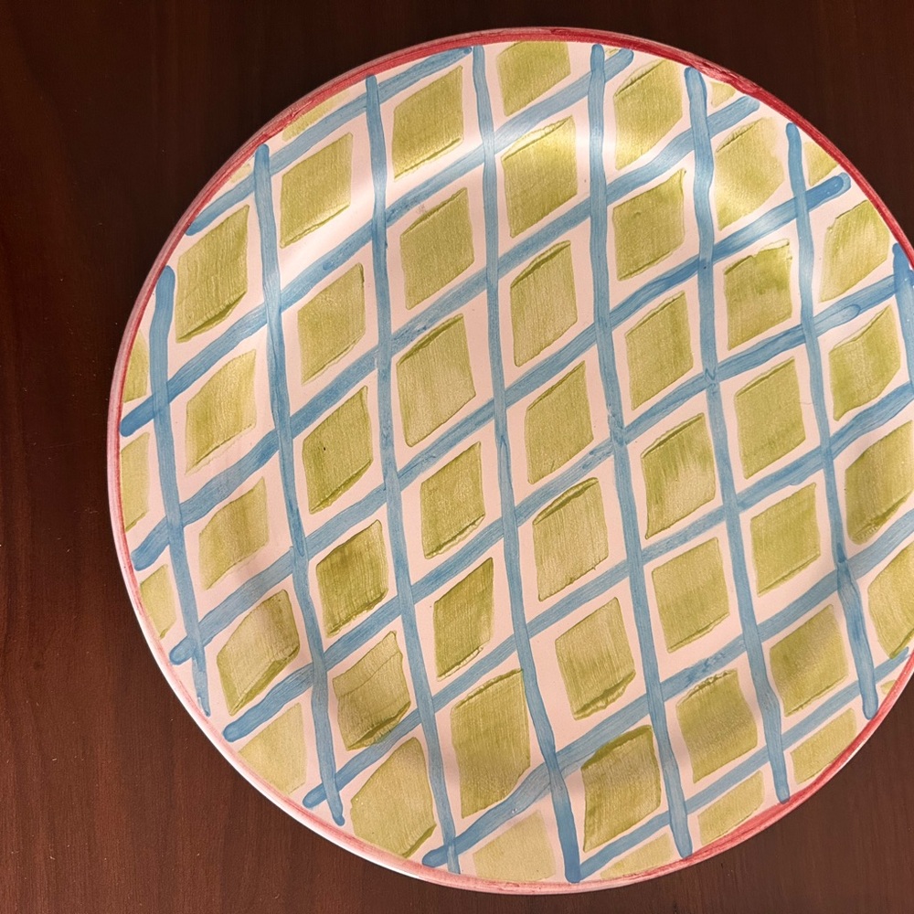 Mackenize Childs argyle LARGE SERVING PLATTER trivet